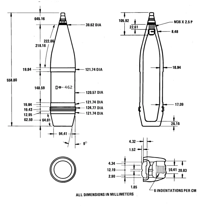 Cartridge 122 mm HE with reduced charge, 122 mm separate-loaded HE artillery cartridge, Munitions - view 1