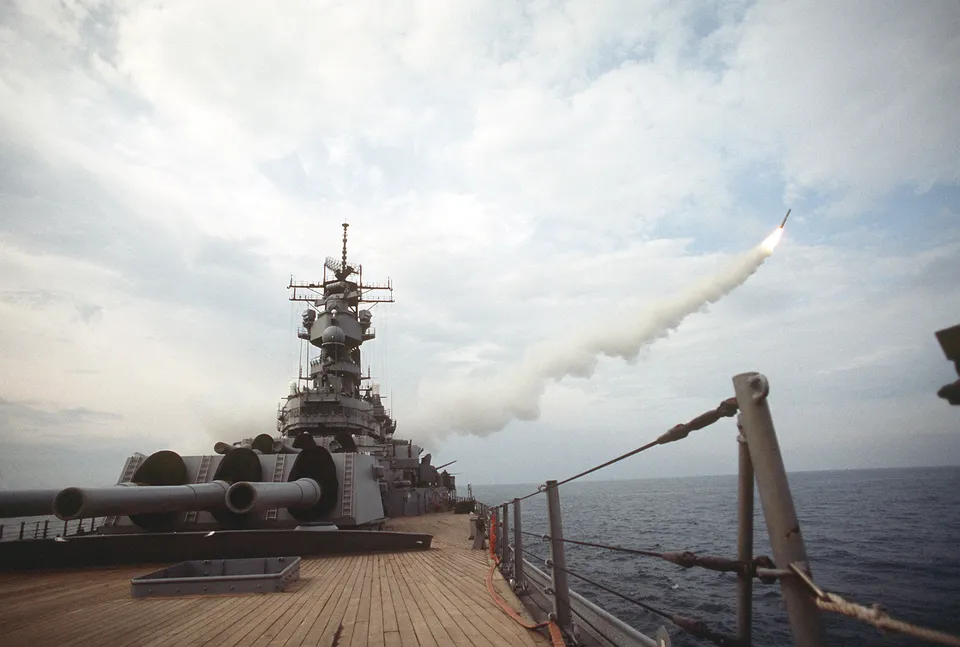 Tomahawk land-attack missile launching from USS Missouri during Operation Desert Storm