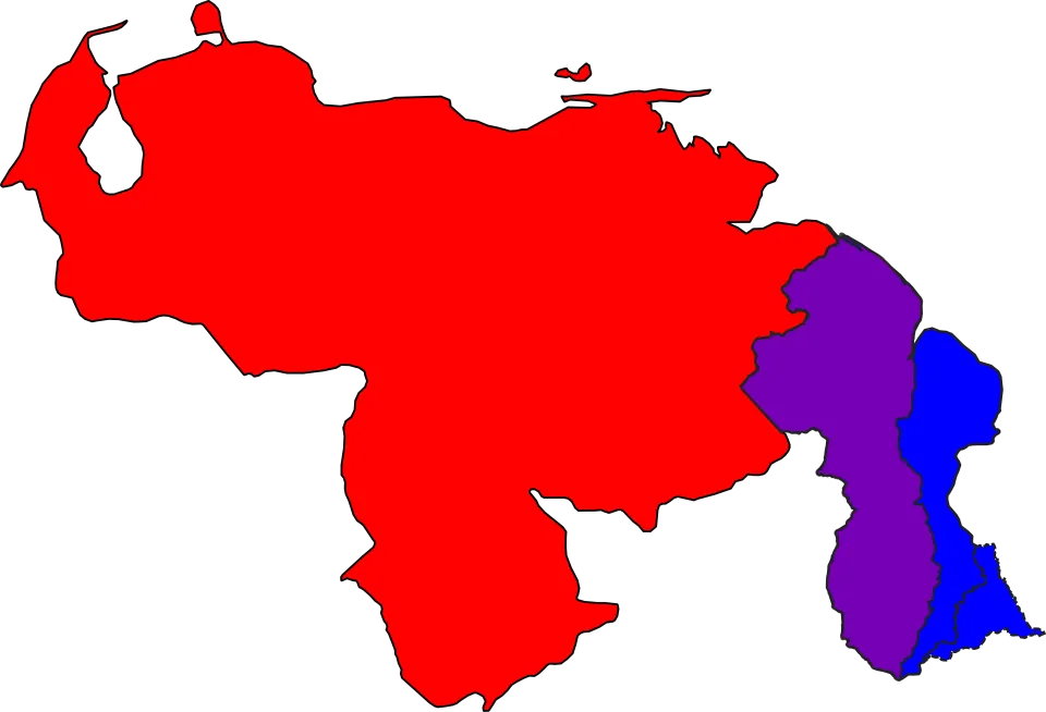 Map showing Guyana, Venezuela, and the Essequibo region