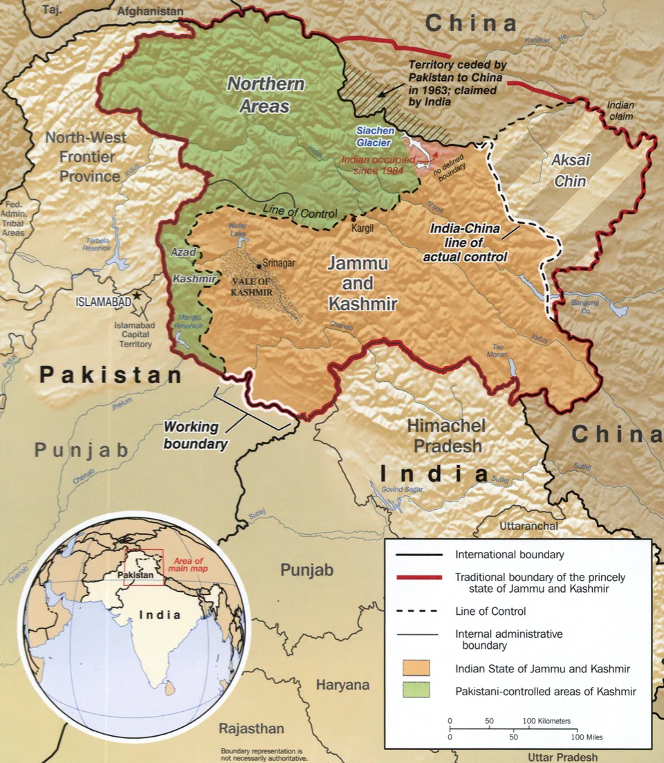 Map of the disputed Kashmir region between India and Pakistan
