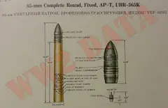 85 mm BR-365K AP round, 85 mm AP-T complete round, Munitions