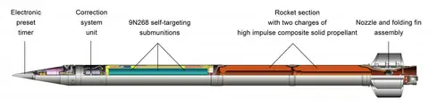 9M55K6 self-guiding submunition rocket, 300 mm rocket with 9N268 self-guiding submunitions, Munitions