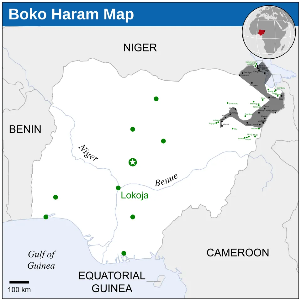 Map of the Islamist insurgency in Nigeria and nearby Lake Chad basin areas