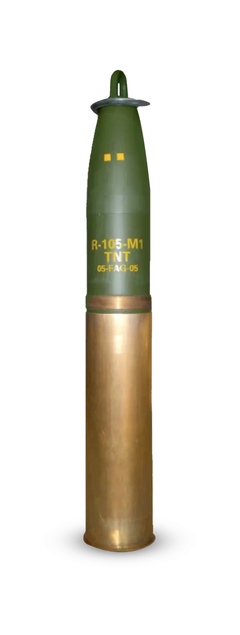 Cartridge, 105 mm, High-Explosive, M1, 105 mm semi-fixed high-explosive artillery cartridge for 105 mm howitzers, Munitions