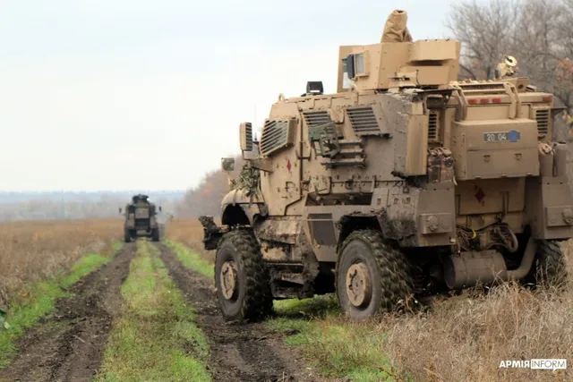 Ukrainian soldiers training with International MaxxPro MRAP vehicles