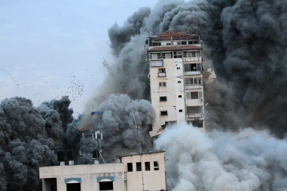 Smoke and flames after an Israeli strike in Gaza City in October 2023