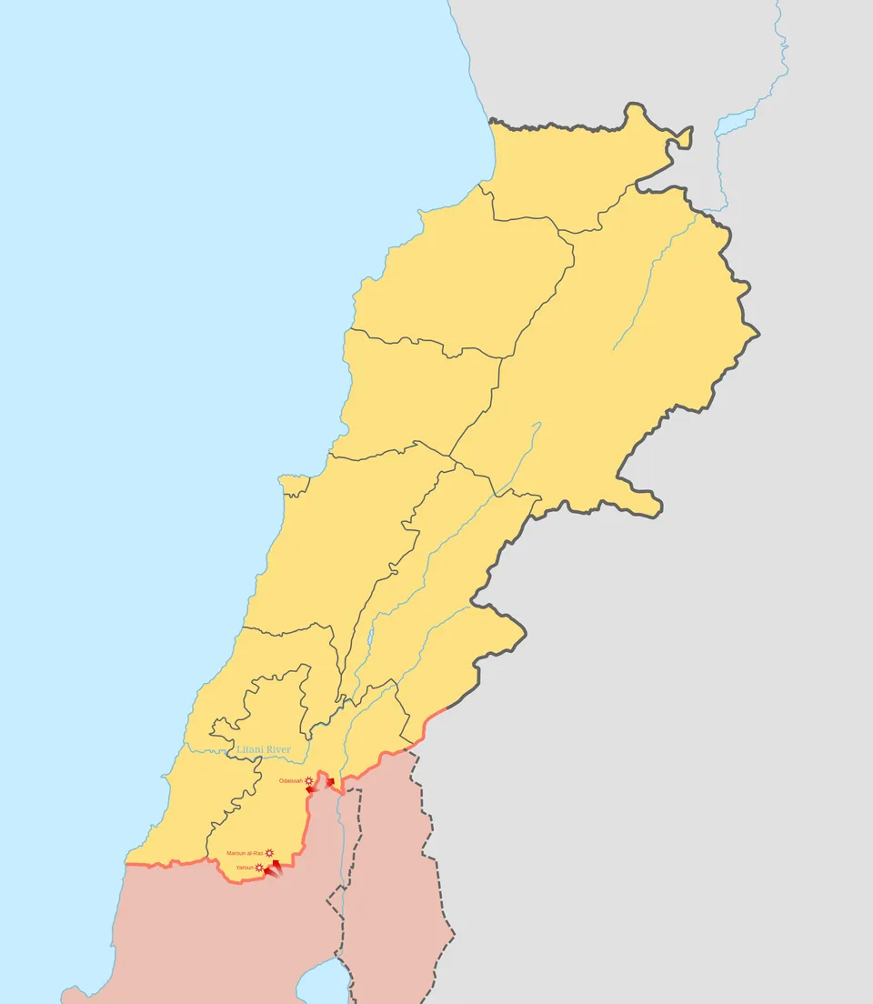 Map of the 2024 Israel-Hezbollah war area in Lebanon and northern Israel