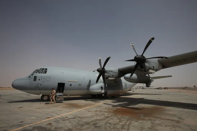 KC-130J Harvest HAWK aircraft at Camp Dwyer, Afghanistan, in 2011