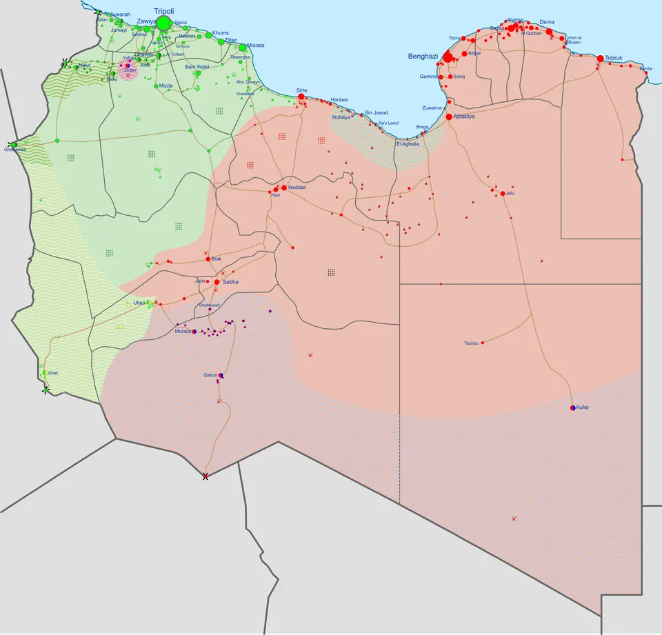 Map of Libyan Civil War areas of control
