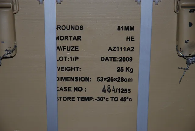 M48 mortar projectile, 120 mm high-explosive fragmentation mortar bomb, Munitions - view 1