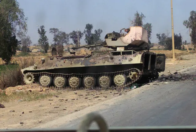 Remains of an Iraqi MT-LB modified with a ZU-23-2 anti-aircraft gun in Baghdad in 2003