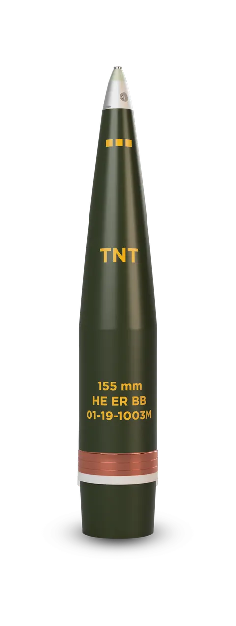 OFd MKM-DV, 155 mm high-explosive extended-range artillery projectile with base bleed, Munitions