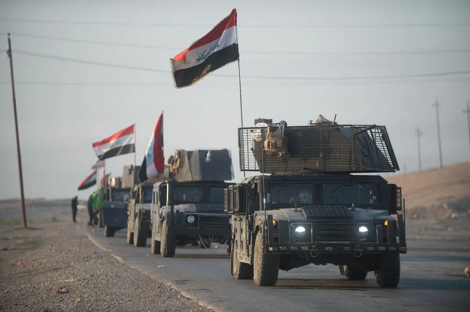 Iraqi Counter Terrorism Service convoy moving toward Mosul in February 2017