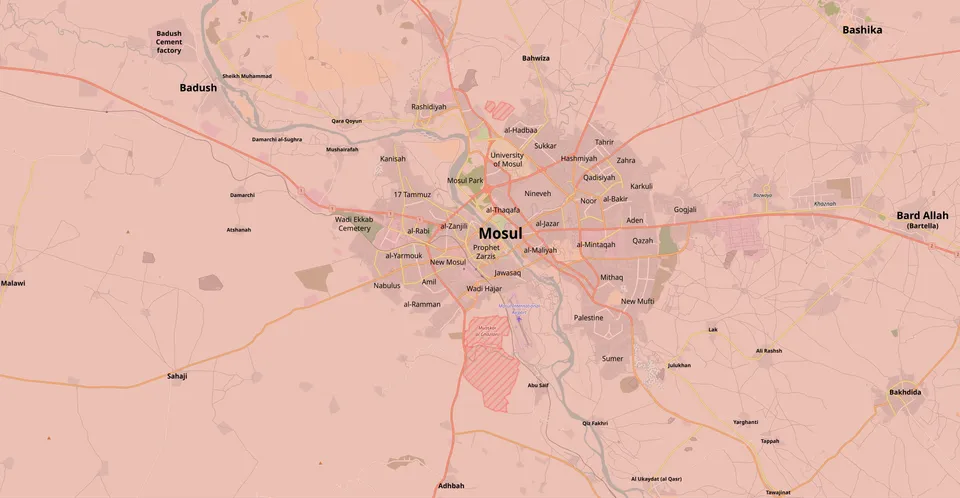 Map of areas of control during the Battle of Mosul