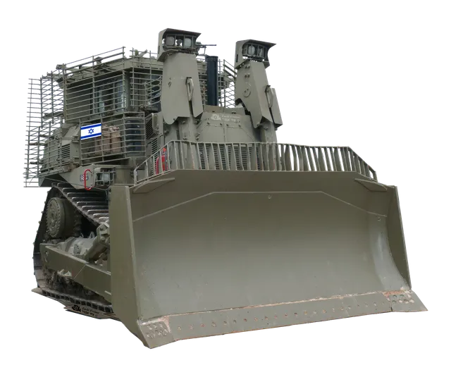 Weaponized civilian bulldozer or front loader, Combat engineering bulldozer/front loader, Armored Vehicles - view 1