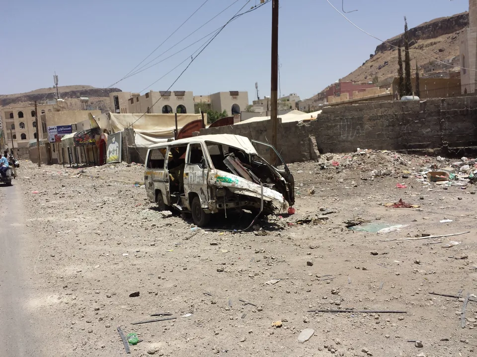 Residential destruction near Mount Attan in Sanaa after an April 2015 airstrike